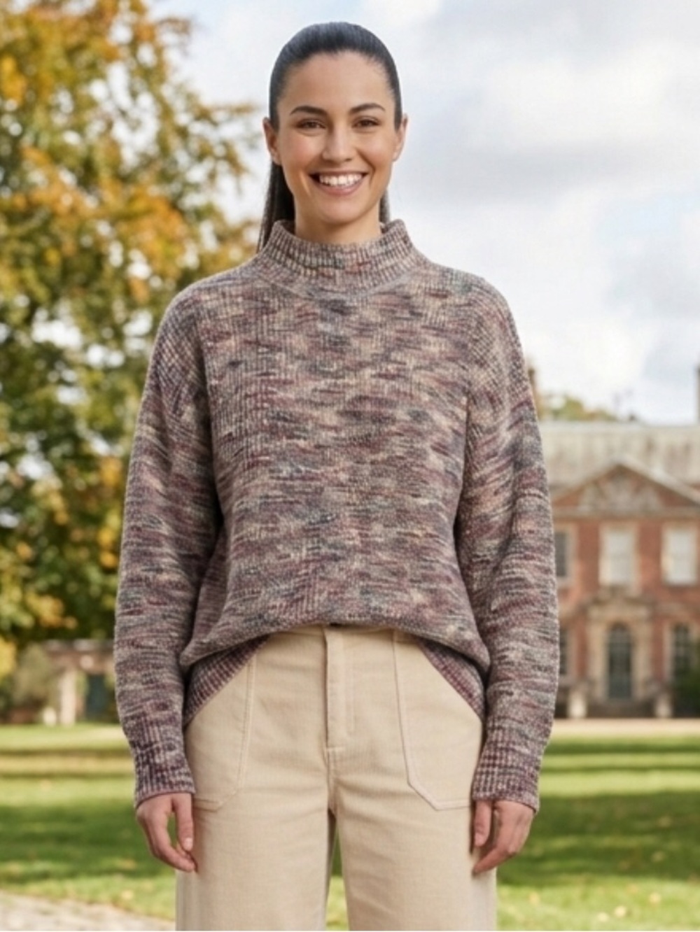 NWT FDJ Oversized Slouchy Shaker Knit Sweater Mock Neck Space Dye L Multi Pastel